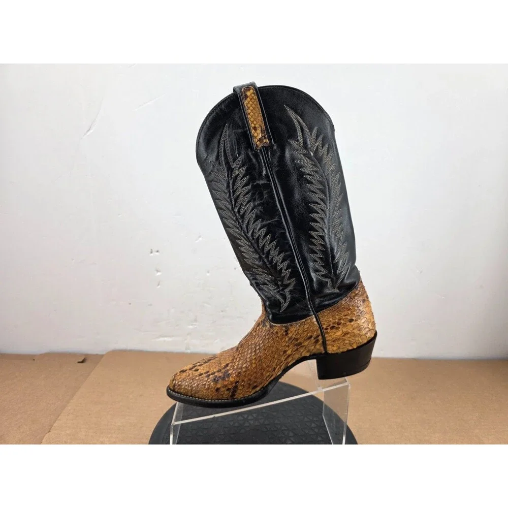 J Chisholm Men's Western Cowboy Boots Brown Python and Leather Size 8.5D USA